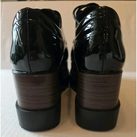 Women's Daiyaer Chunky Platform Shoes Black Brown Size 6 EU 36 Patten Leather - Picture 8 of 11